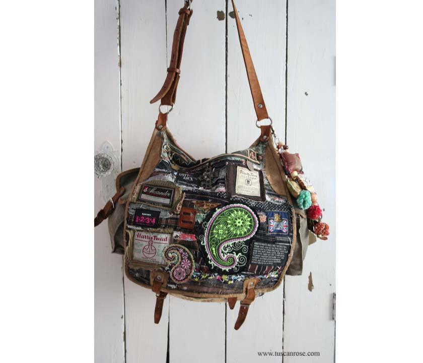 Guadalupe, bag, tote, backpack, custom, fabric, material, tuscan rose, kuchi, banjara, gypsy, boho, bohemian, sew, sewing, craft, dye, artisan, hand made, USA made, one of a kind, tribal, ethnic, modern, urban, textile, art, complex, design, designer, creative, paint, stencil, upcycled, repurposed, military, altered, collage, college, grunge, punk, outsider, urban, pug, rock, paisley,label,famous,military, messenger, bag